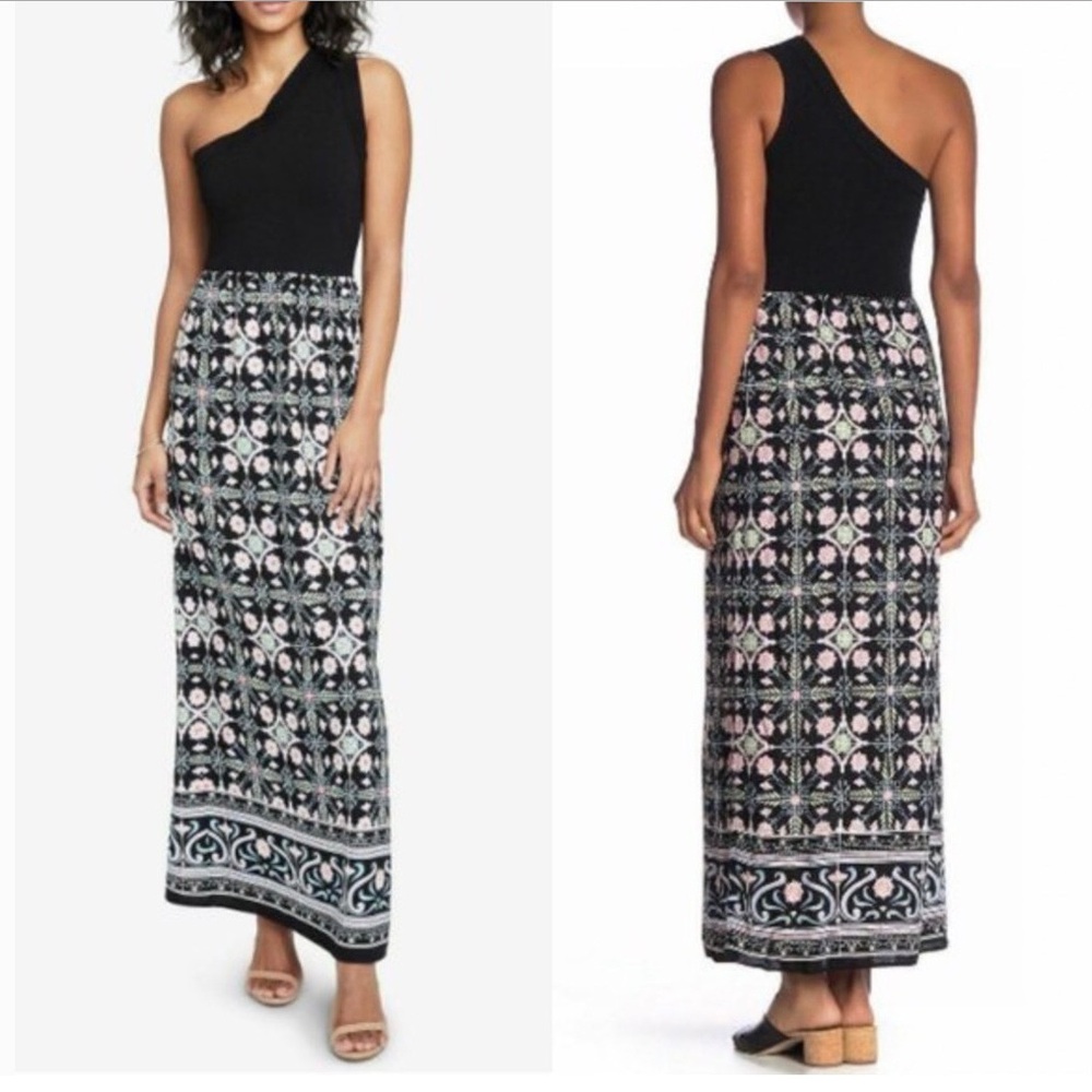 RACHEL Rachel Roy Casual One-Shoulder Maxi Dress Black & floral Size M